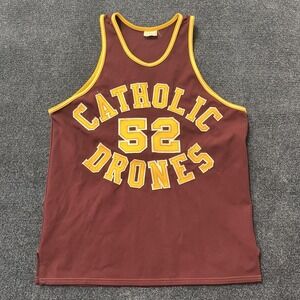 Vintage Catholic Drones Basketball Jersey Mens Large Maroon Yellow College 70s